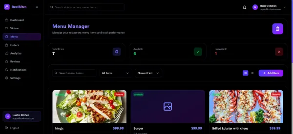 Restaurant Portal - Menu Management