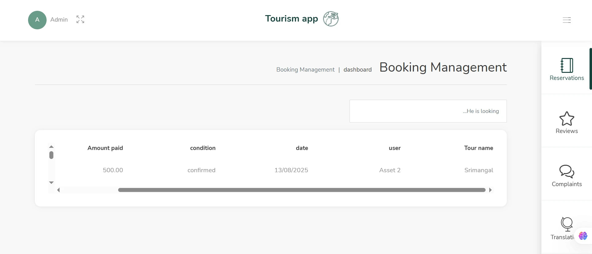 Tourism Management Platform - bookings