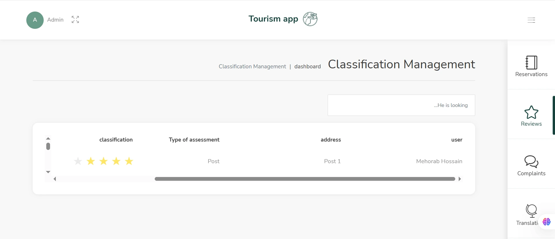 Tourism Management Platform - ratings