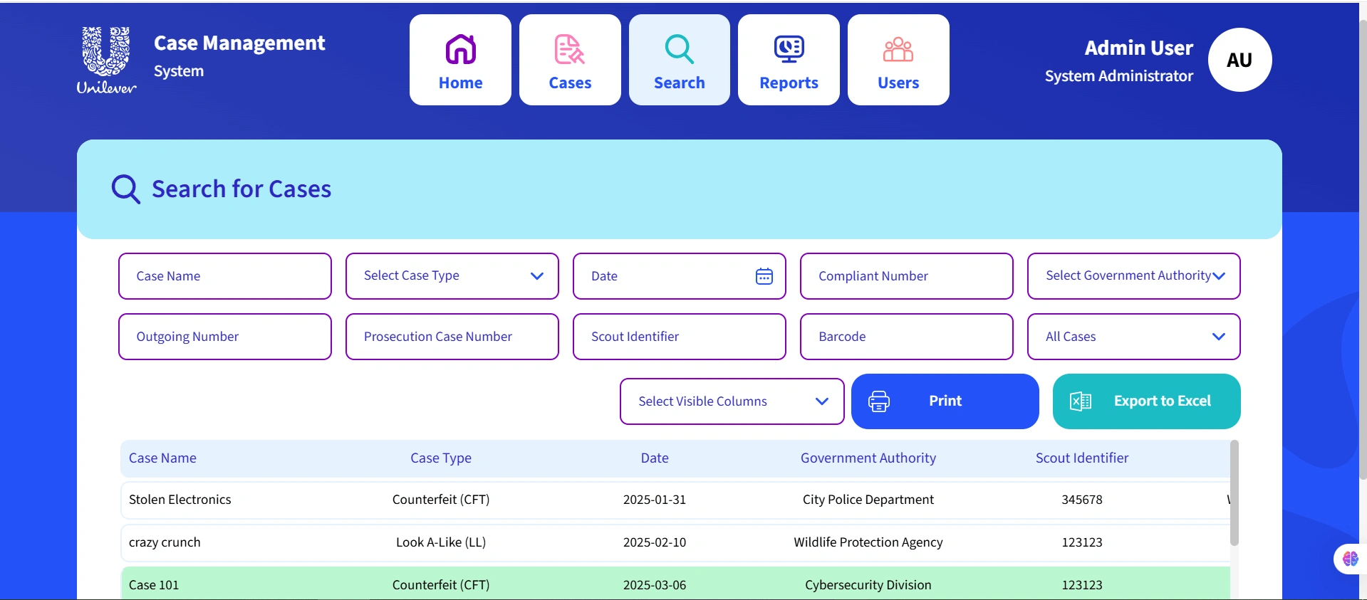 Advanced Case Search