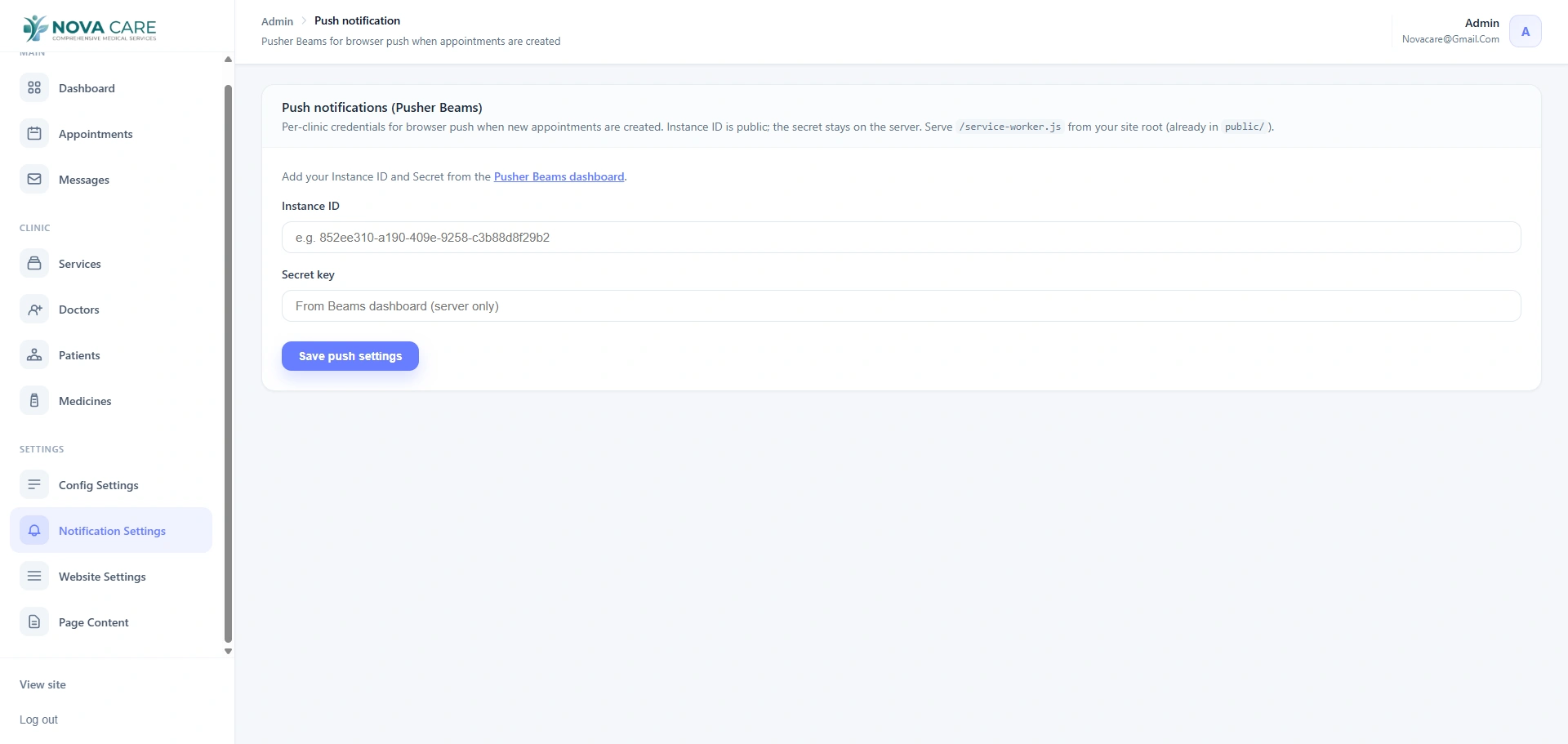 Push notification settings
