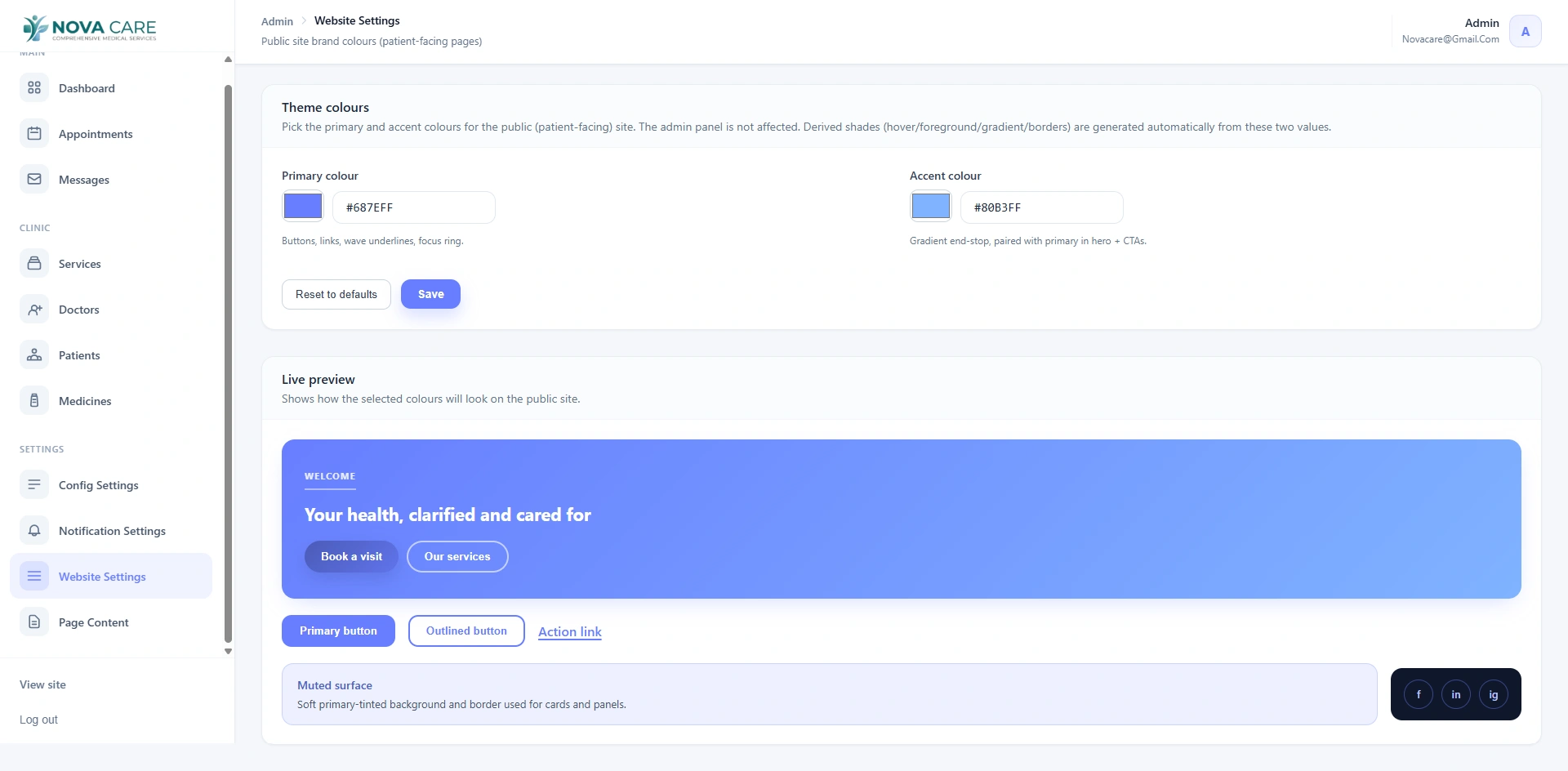 Website settings