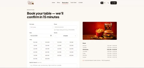 Reservation for Table preview
