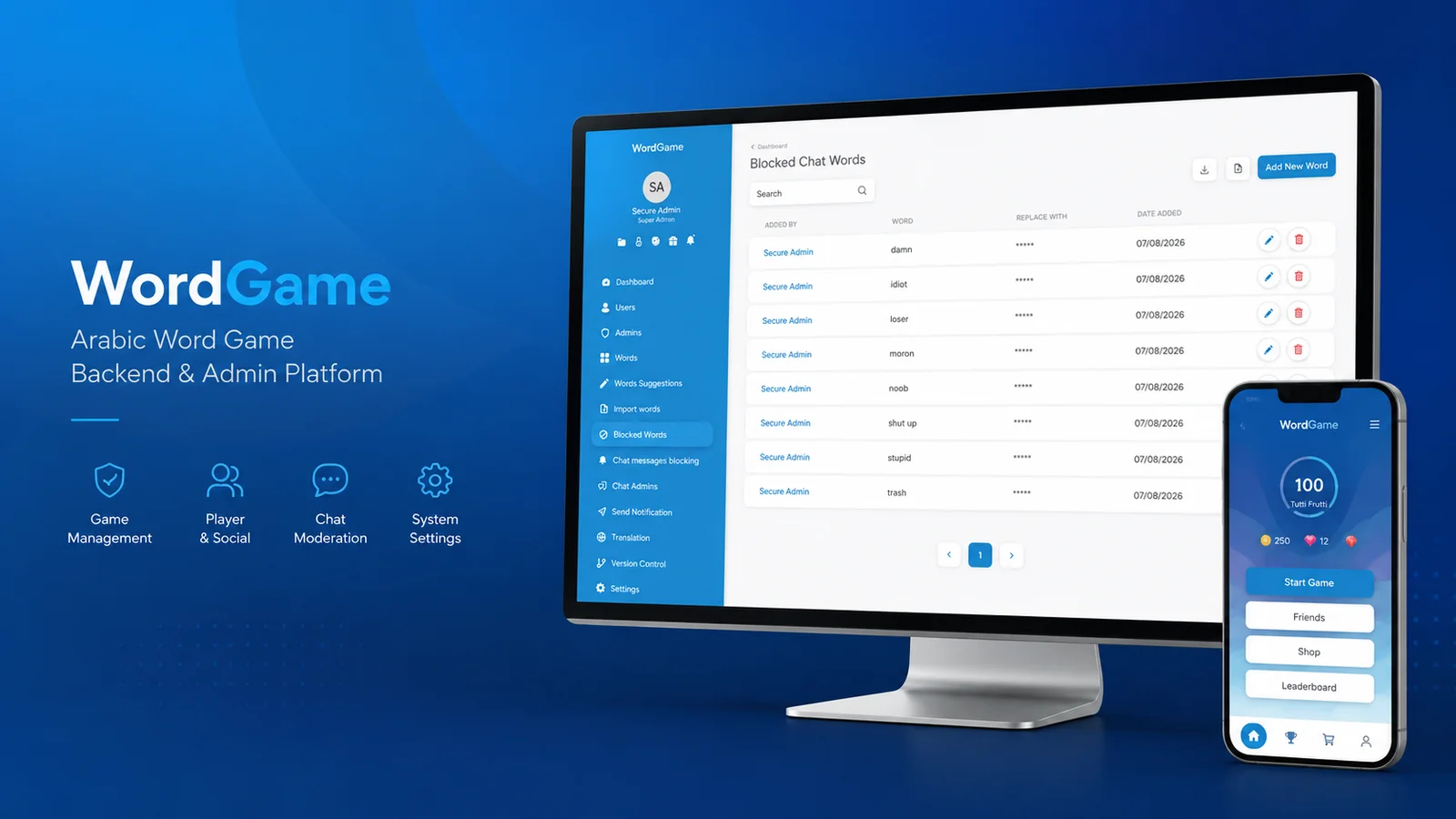 Arabic Word Game Backend & Admin Platform — screenshot 1