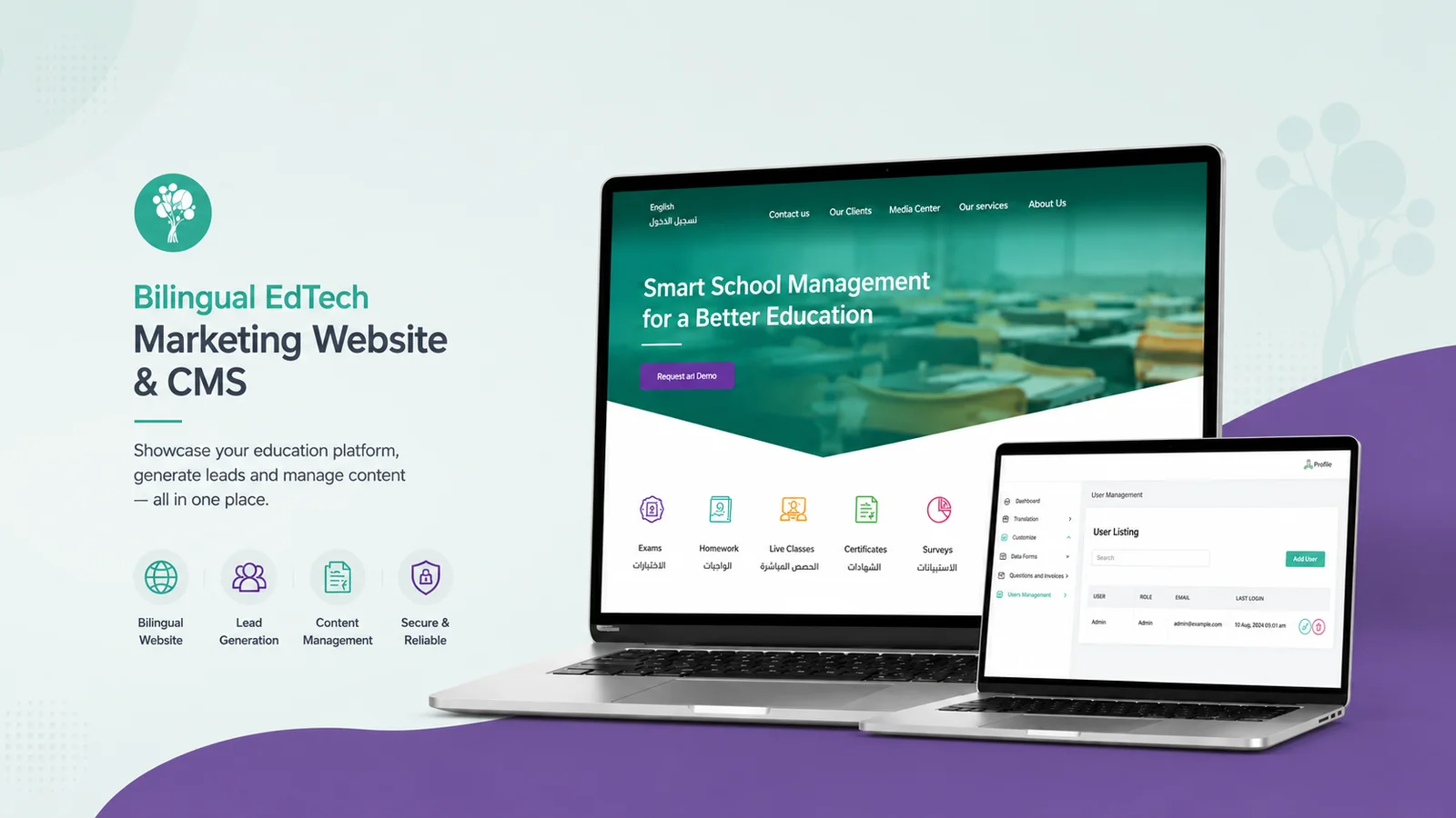 Bilingual EdTech Marketing Website & CMS — screenshot 1