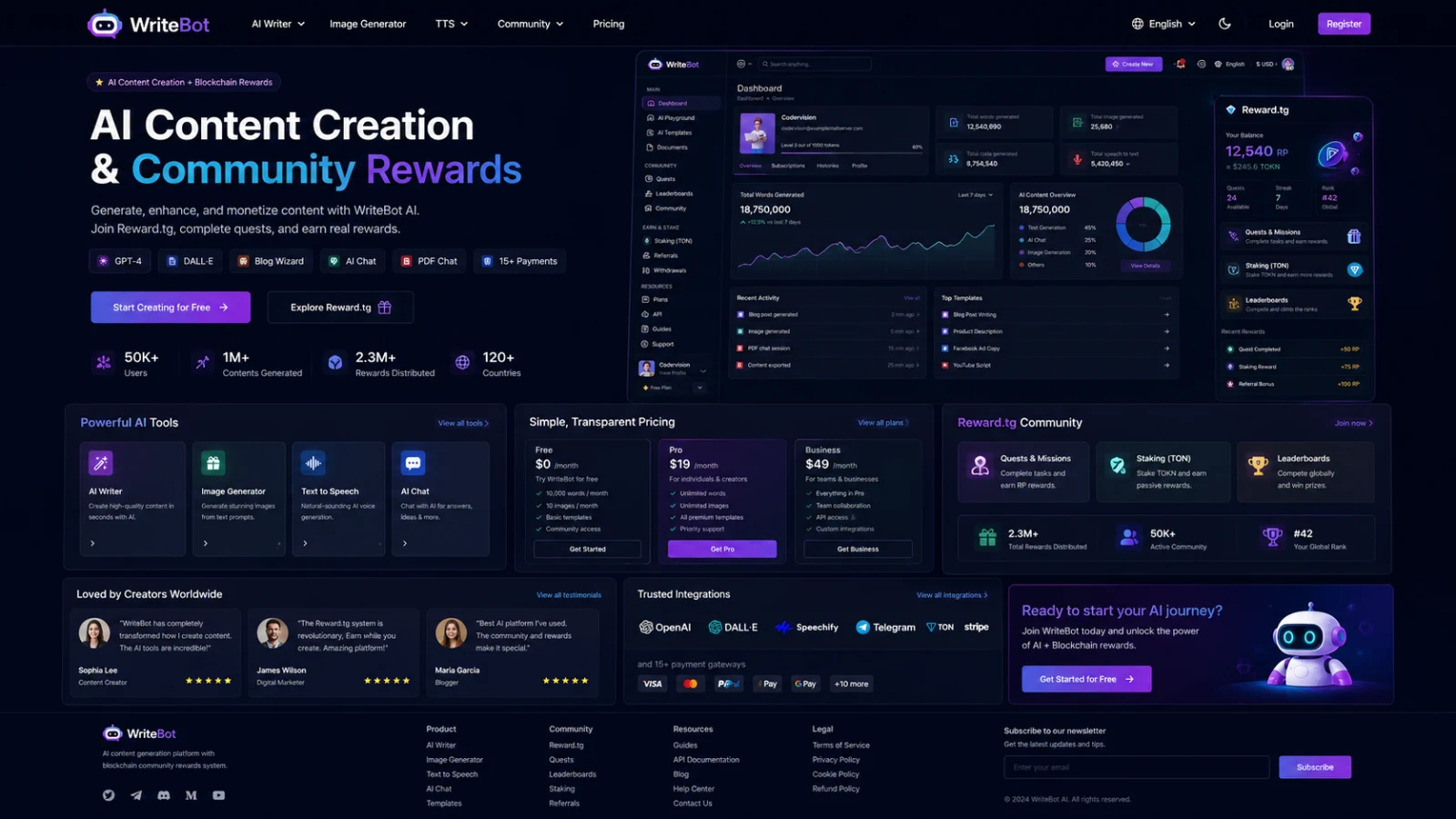 WriteBot AI & Reward.tg — screenshot 2
